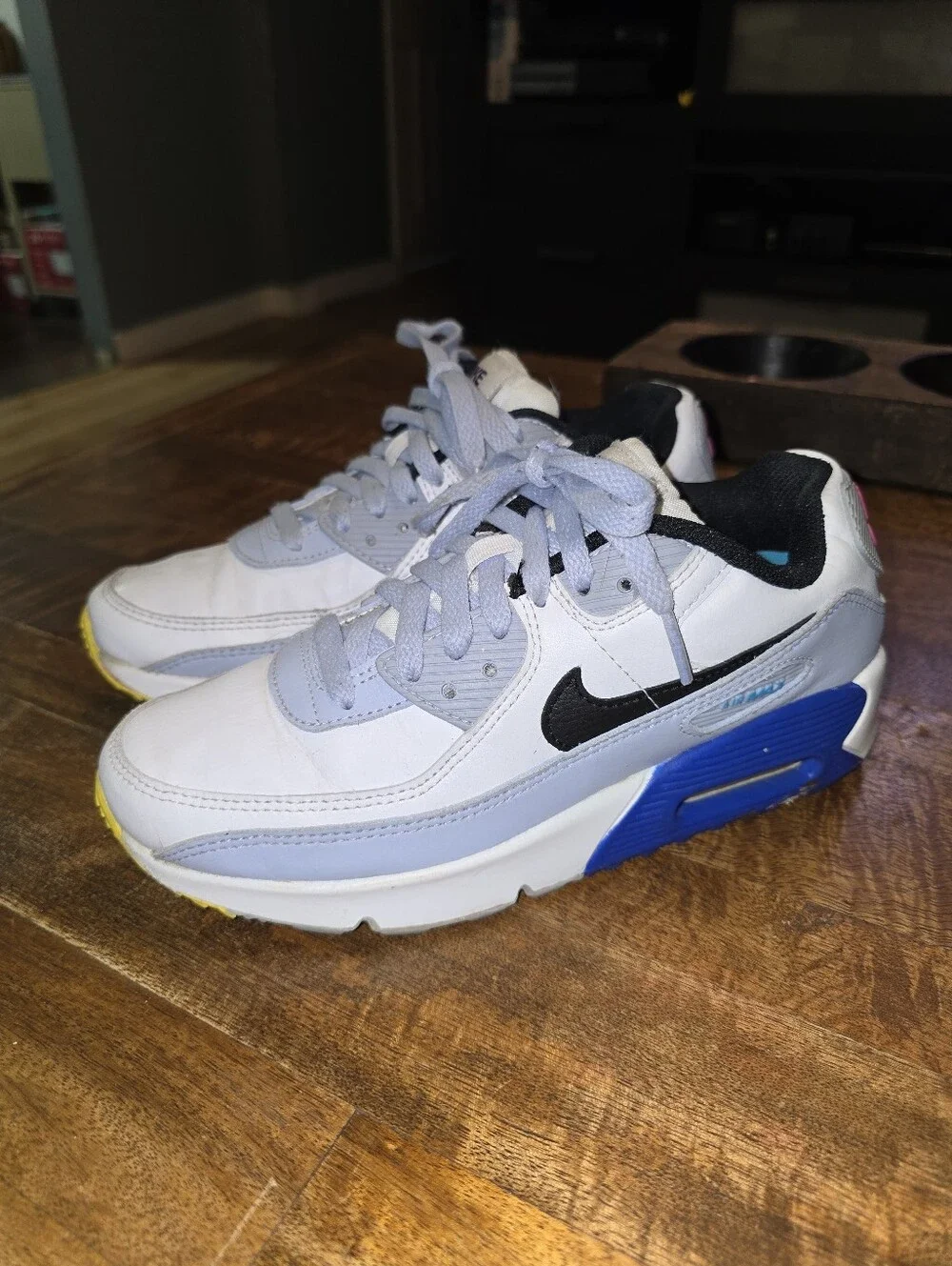 NIKE AIR MAX 90 LTR (GS) WHITE/BLACK BLUE WHISPERSneakers DV3607 101 Sz 5Y